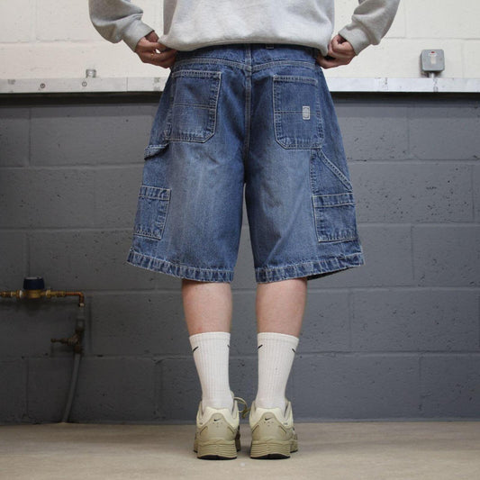 Denim carpenter shorts cargo loose blue Faded Glory skater style surf jorts