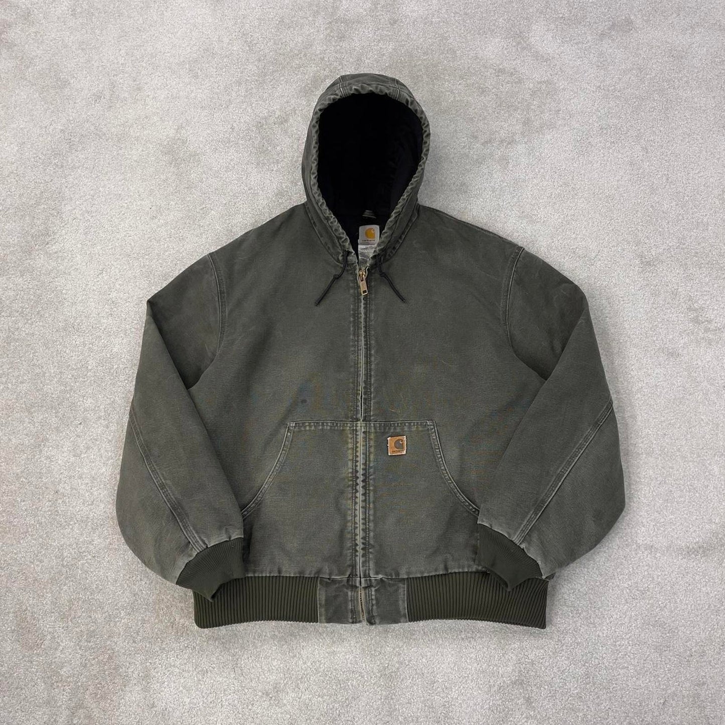 Vintage Green Carhartt hooded active jacket 2XL canvas bomber J130 MOS