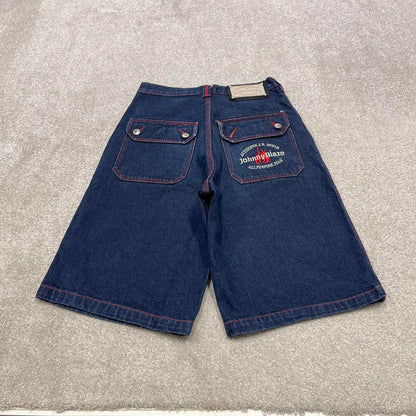 Y2k baggy Johnny Blaze denim shorts skater style blue Loose embroidered summer festival shorts