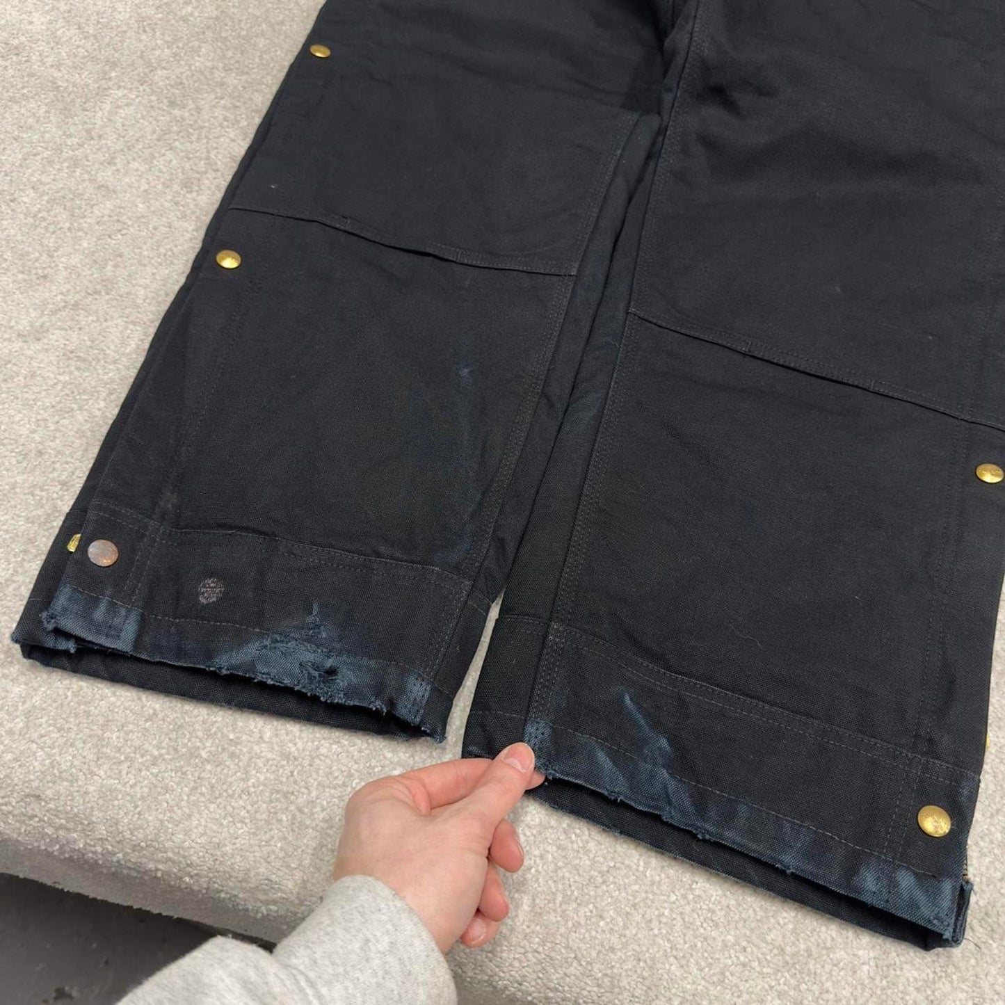 Vintage y2k baggy Carhartt dungarees wide leg black Quilted canvas bib & brace overalls workwear