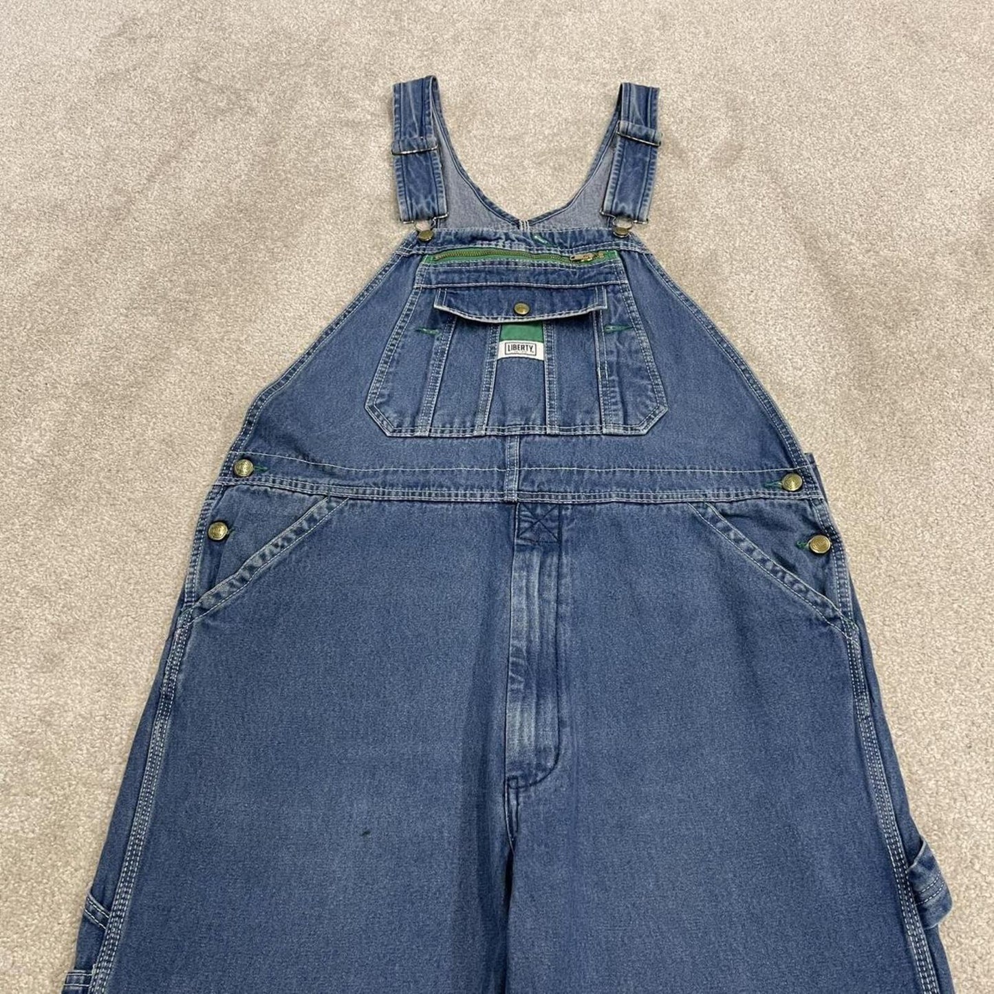 Liberty baggy denim Dungarees wide leg blue Vintage farm work bib & brace overalls utility