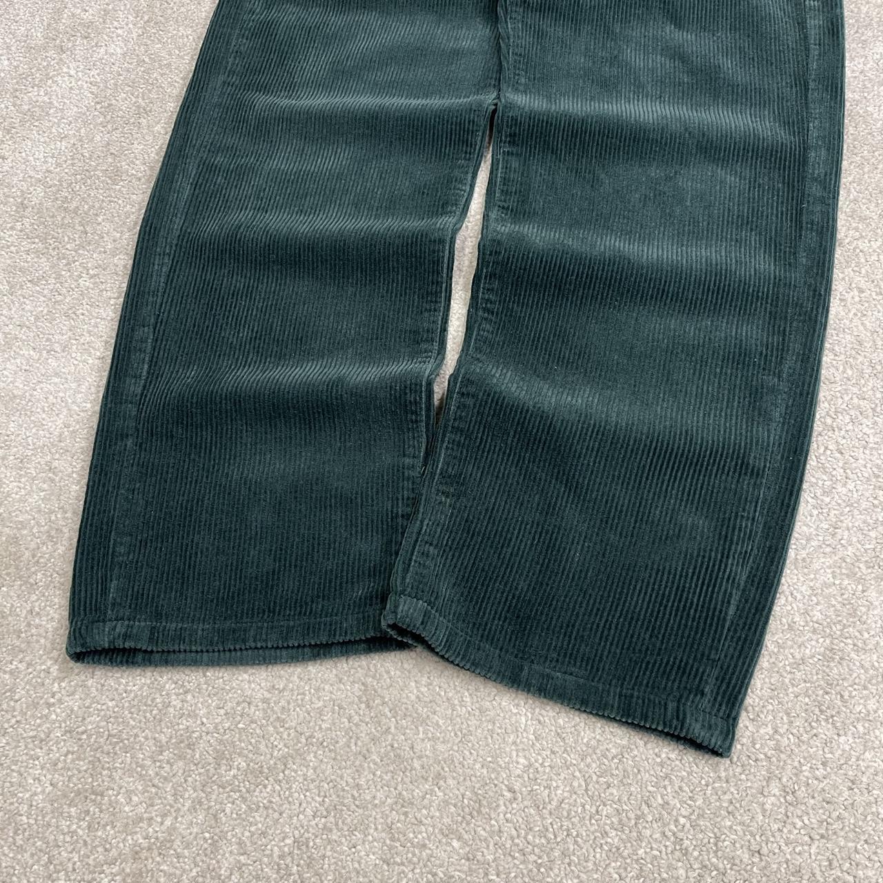 Route One pleated corduroy pants green W29L32 Wide wale chunky jumbo cord trousers, belt loops