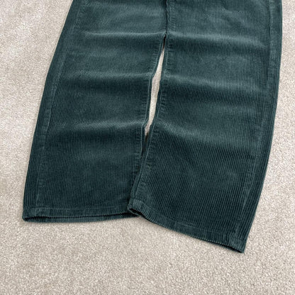 Route One pleated corduroy pants green W29L32 Wide wale chunky jumbo cord trousers, belt loops