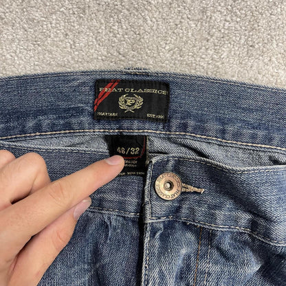 Phat Classic embroidered jeans loose washed blue denim Y2K Phat Farm loose surf style pants