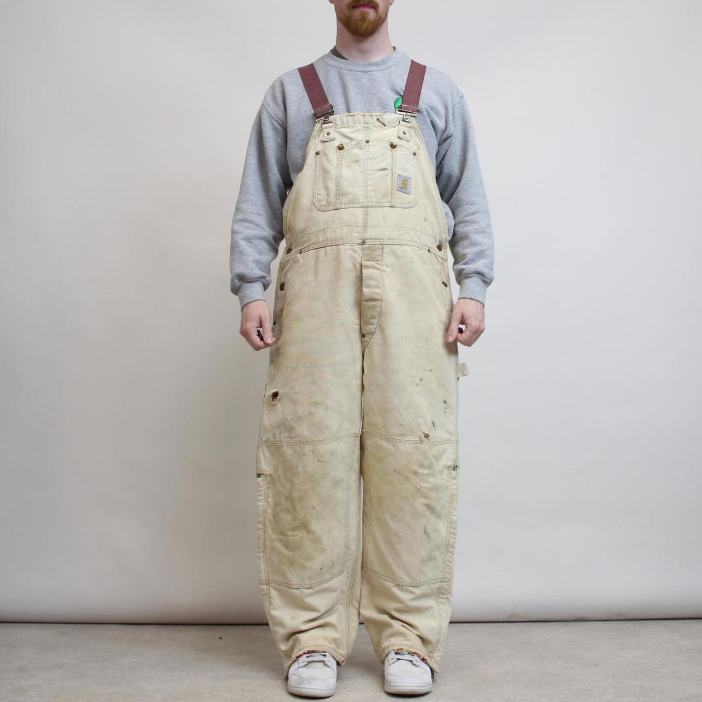 Carhartt overalls W38 L28 mens quilt lined canvas dungarees beige utility worker