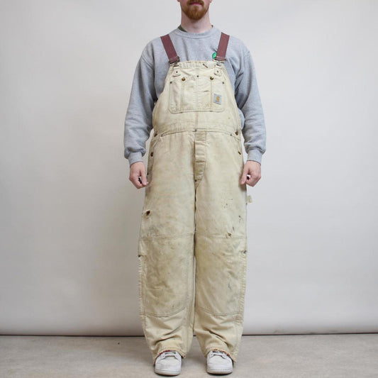 Carhartt overalls W38 L28 mens quilt lined canvas dungarees beige utility worker