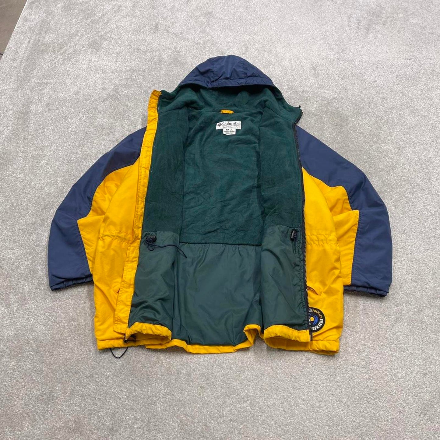 Y2K Columbia technical windbreaker jacket yellow navy Hooded two tone hiking tech coat