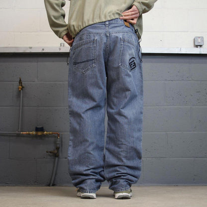 90s y2k embroidered Enyce jeans W38L33 loose blue denim skate style hip hop pants