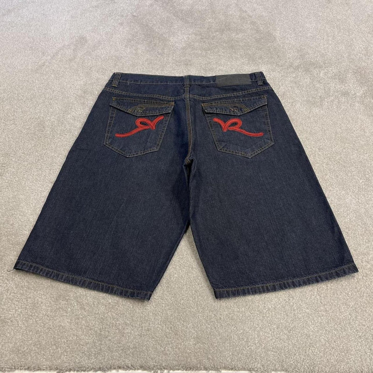 Rocawear baggy denim shorts y2k embroidered navy Long skater surf style jorts