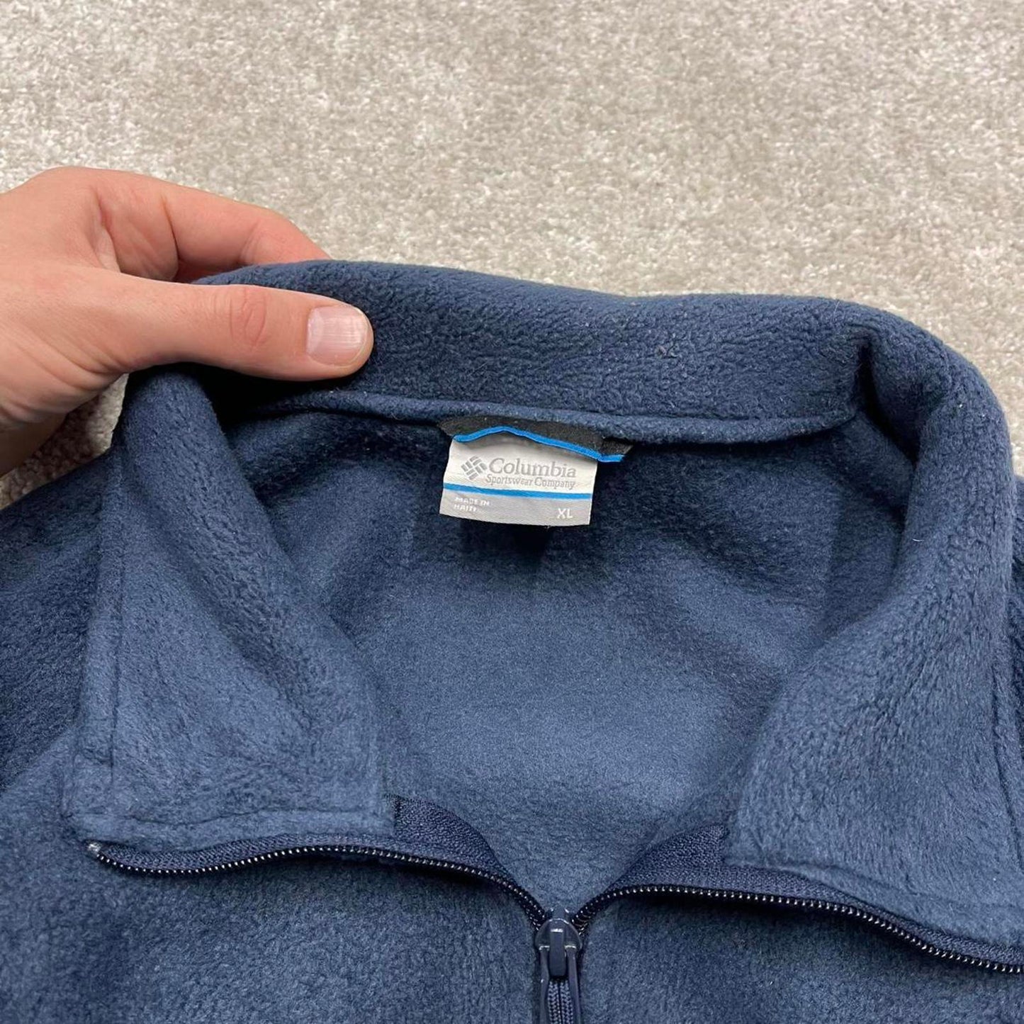 00s Columbia technical fleece XL men's navy full zip up y2k style autumn adjustable waist