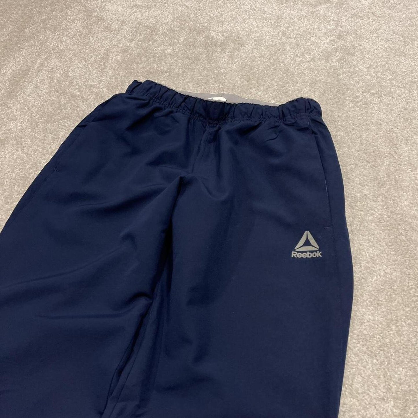 Y2k Reebok tracksuit bottoms navy Straight mesh lined logo track pants