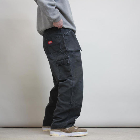 Black baggy Dickies carpenter jeans W38L29 double knee wide leg thick canvas 90s style cargos