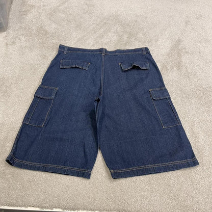 Super baggy denim shorts cargo blue Long leg skater surf style carpenter jorts