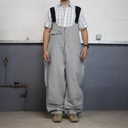 Vintage striped denim dungarees loose y2k blue Hammill workwear bib & brace overalls utility