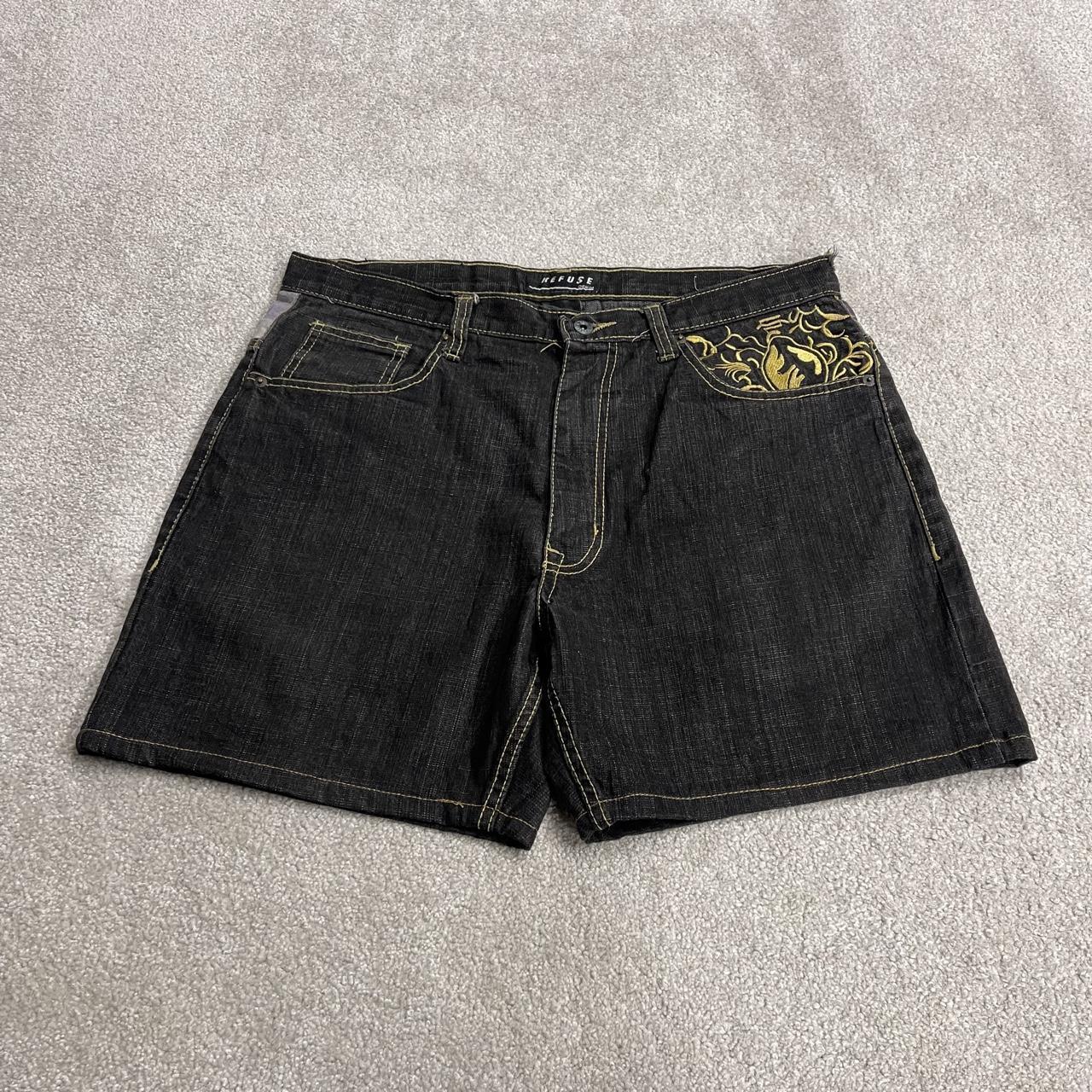 Y2k embroidered denim shorts black Refuse loose short skater festival jorts