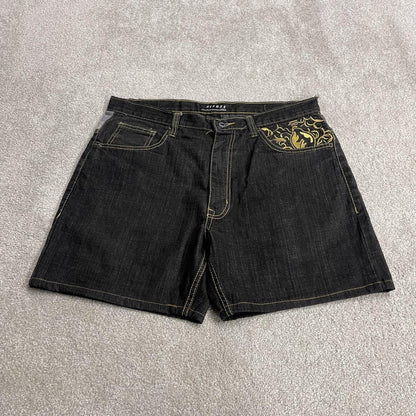 Y2k embroidered denim shorts black Refuse loose short skater festival jorts