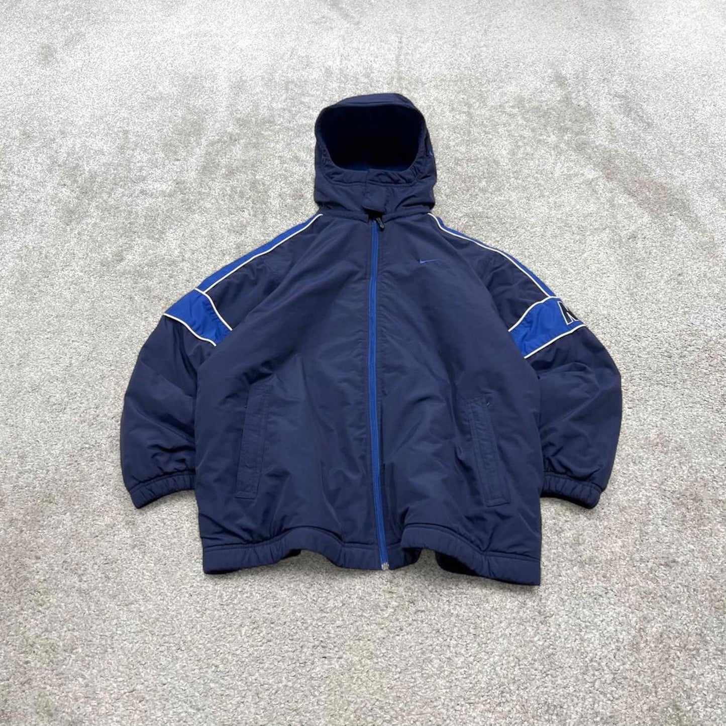 Vintage y2k Nike technical reversible jacket navy Fleece embroidered tech hooded windbreaker coat