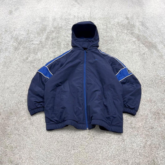 Vintage y2k Nike technical reversible jacket navy Fleece embroidered tech hooded windbreaker coat