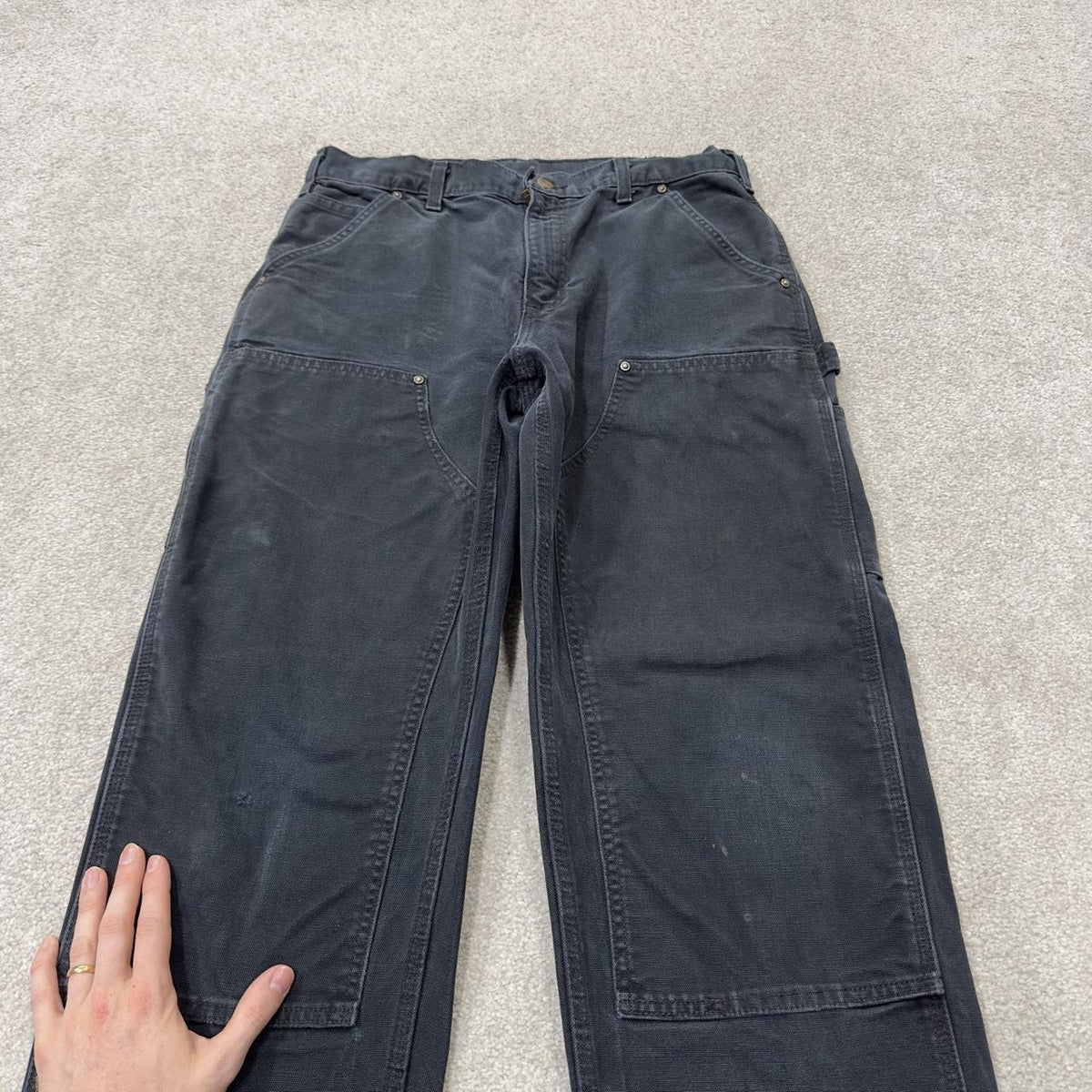 Black vintage Carhartt double knee carpenter jeans y2k Loose leg canvas skater style workwear