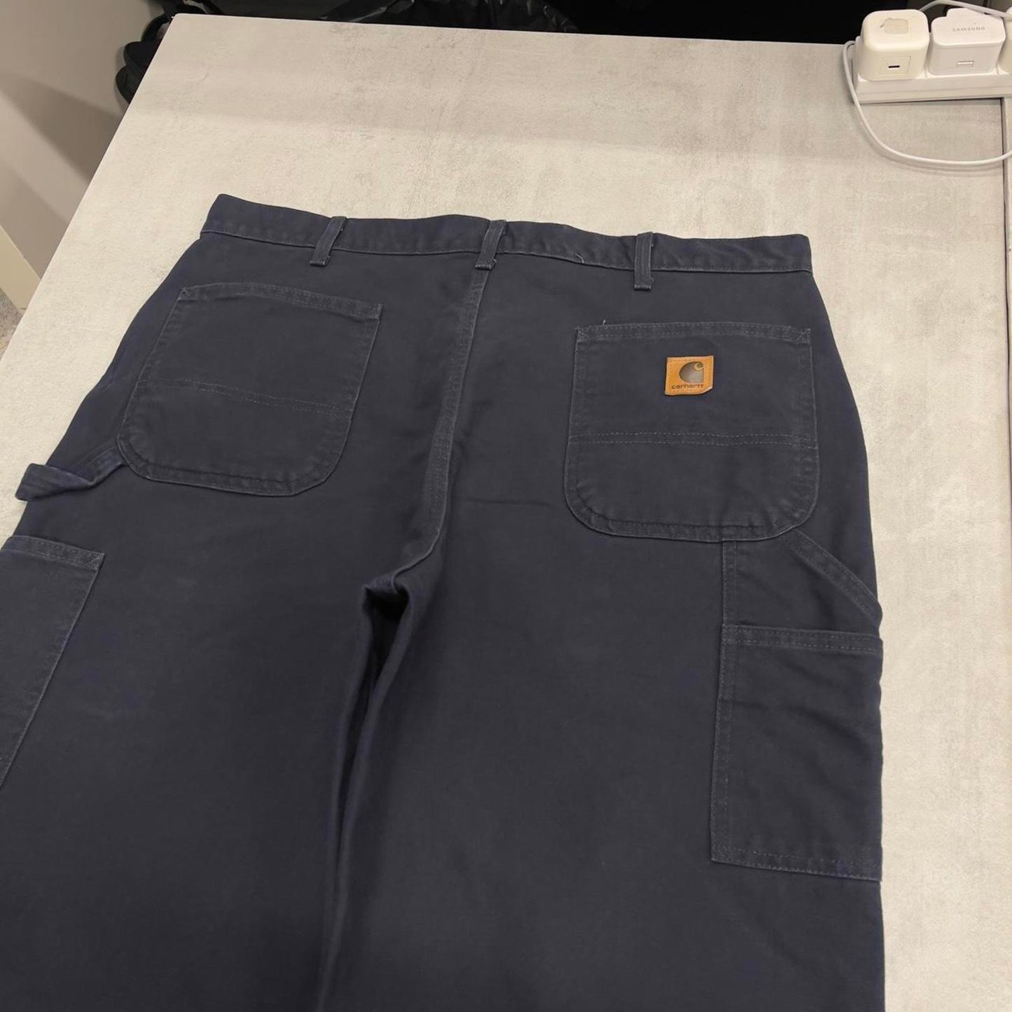 Baggy Carhartt carpenter jeans W38L34 navy loose 90s skater style canvas workwear cargos hi vis