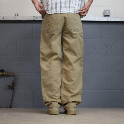 Carhartt carpenter pants y2k relaxed utility trousers tan Straight leg skater style workwear pants