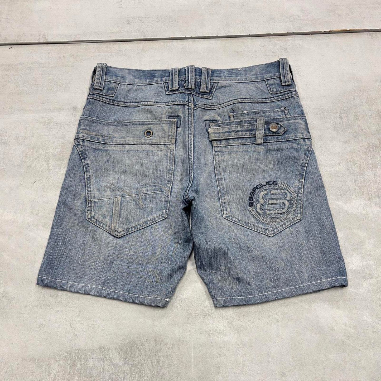 Y2K Denim Police jorts W32 00s style embroidered summer festival shorts