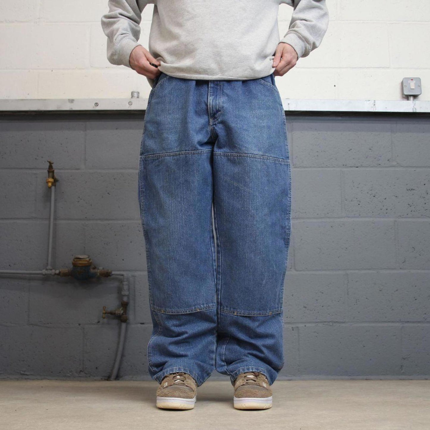 Vintage Y2K Baggy Dickies carpenter jeans blue denim double knee skater workwear pants streetwear