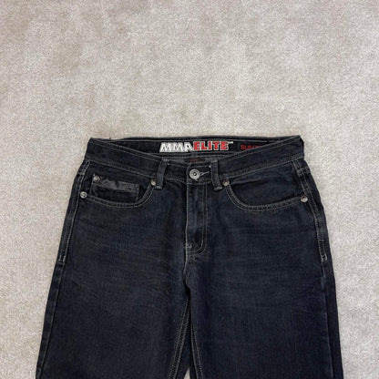 Black MMA Elite jeans W30L30 slim straight y2k 00s style jeans embroidered stitch detail