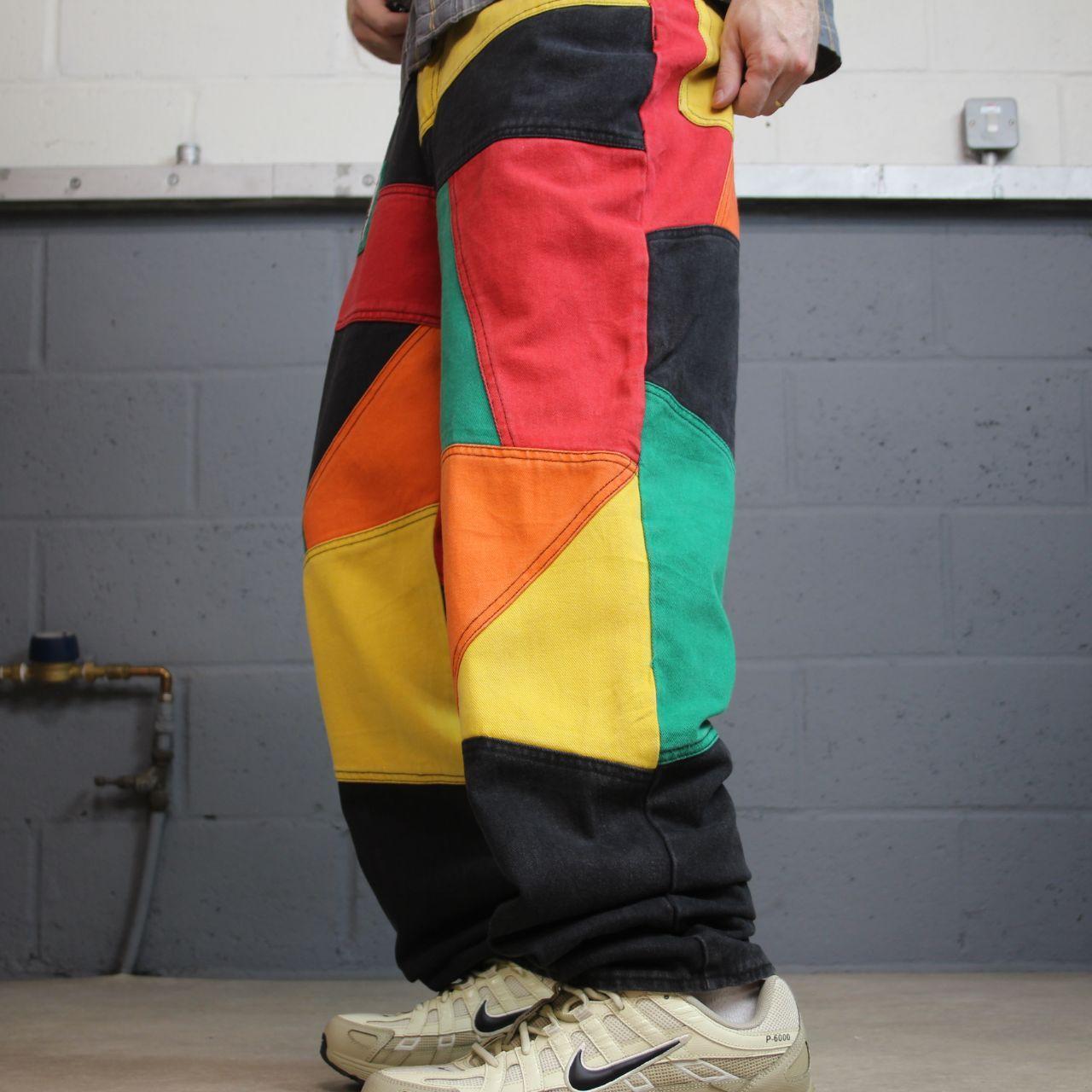 Y2K Wicked colour block patchwork jeans W32L33 multicoloured denim Loose festival rave pants