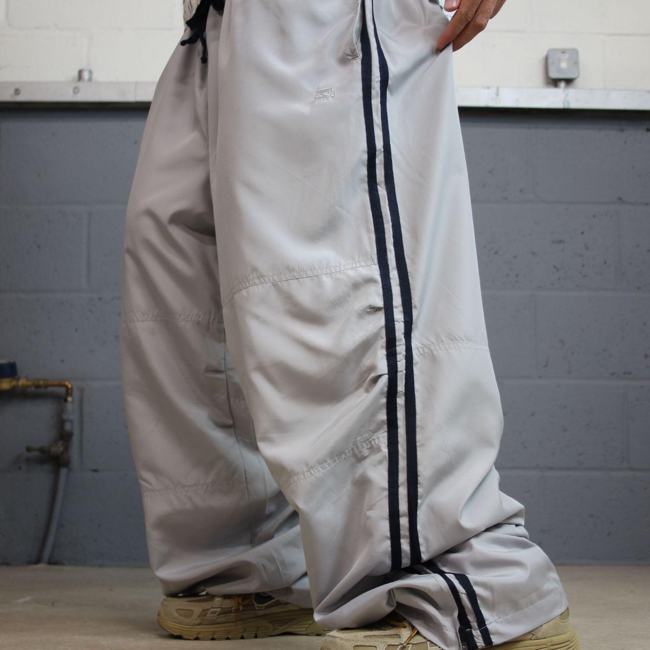 Y2K Starter baggy tracksuit bottoms wide leg grey track pants with soft lining embroidered logo
