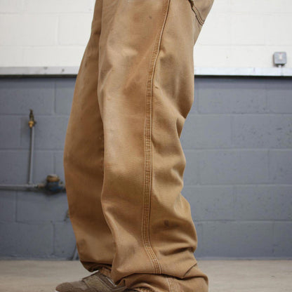 Tan Dickies carpenter jeans W36L32 loose baggy canvas cargo 90s skate style pants patch logo