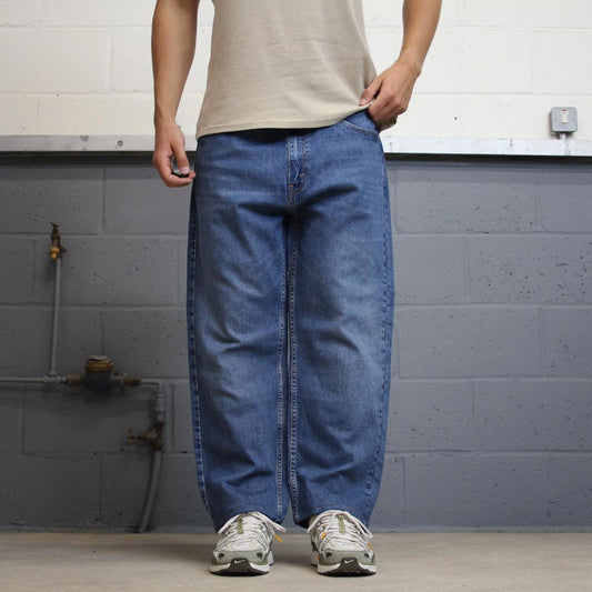 Levis 505 jeans casual streetwear W38L27 blue loose straight leg y2k style pants red tab logo skater