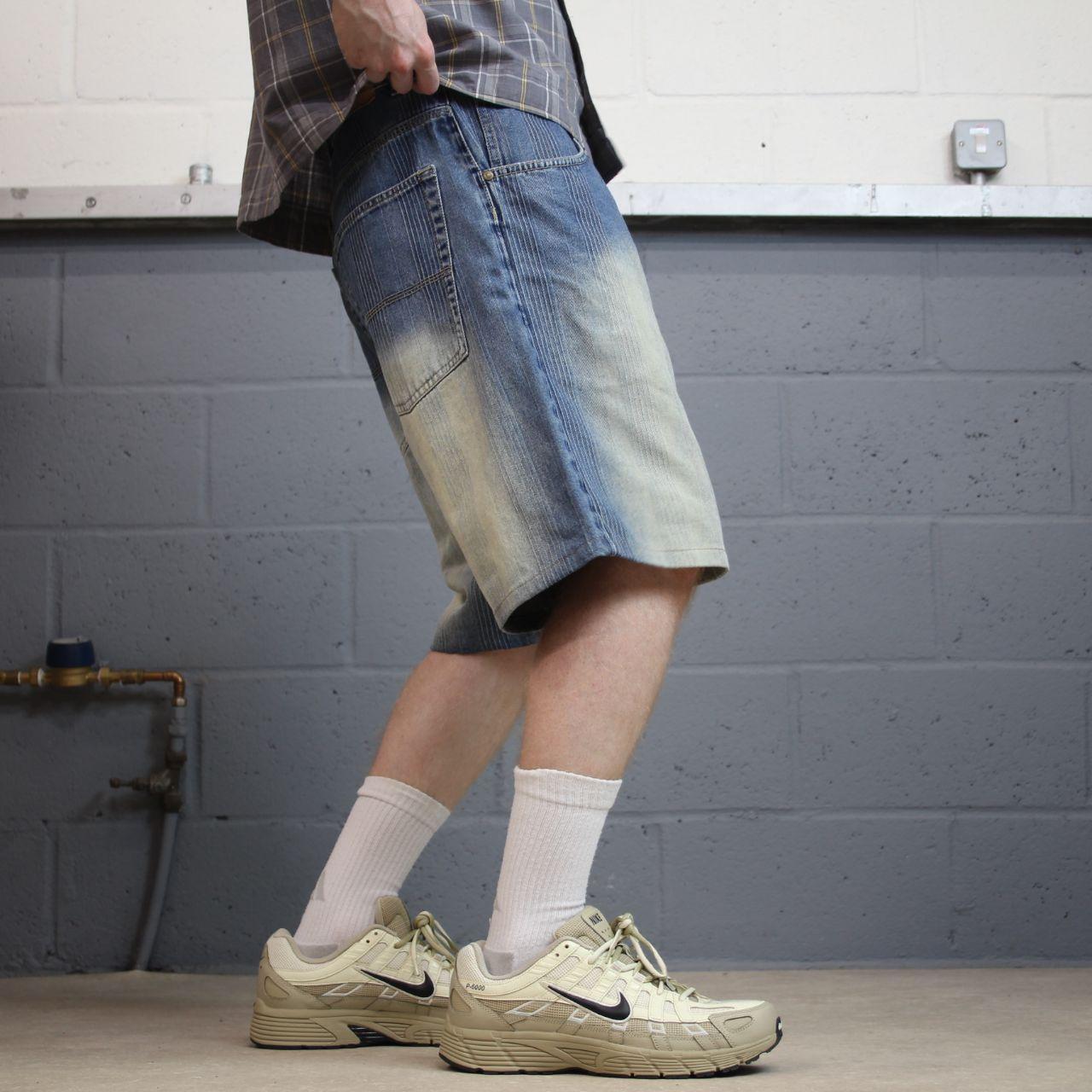 Risk baggy pinstripe shorts y2k blue Loose striped denim surf shorts