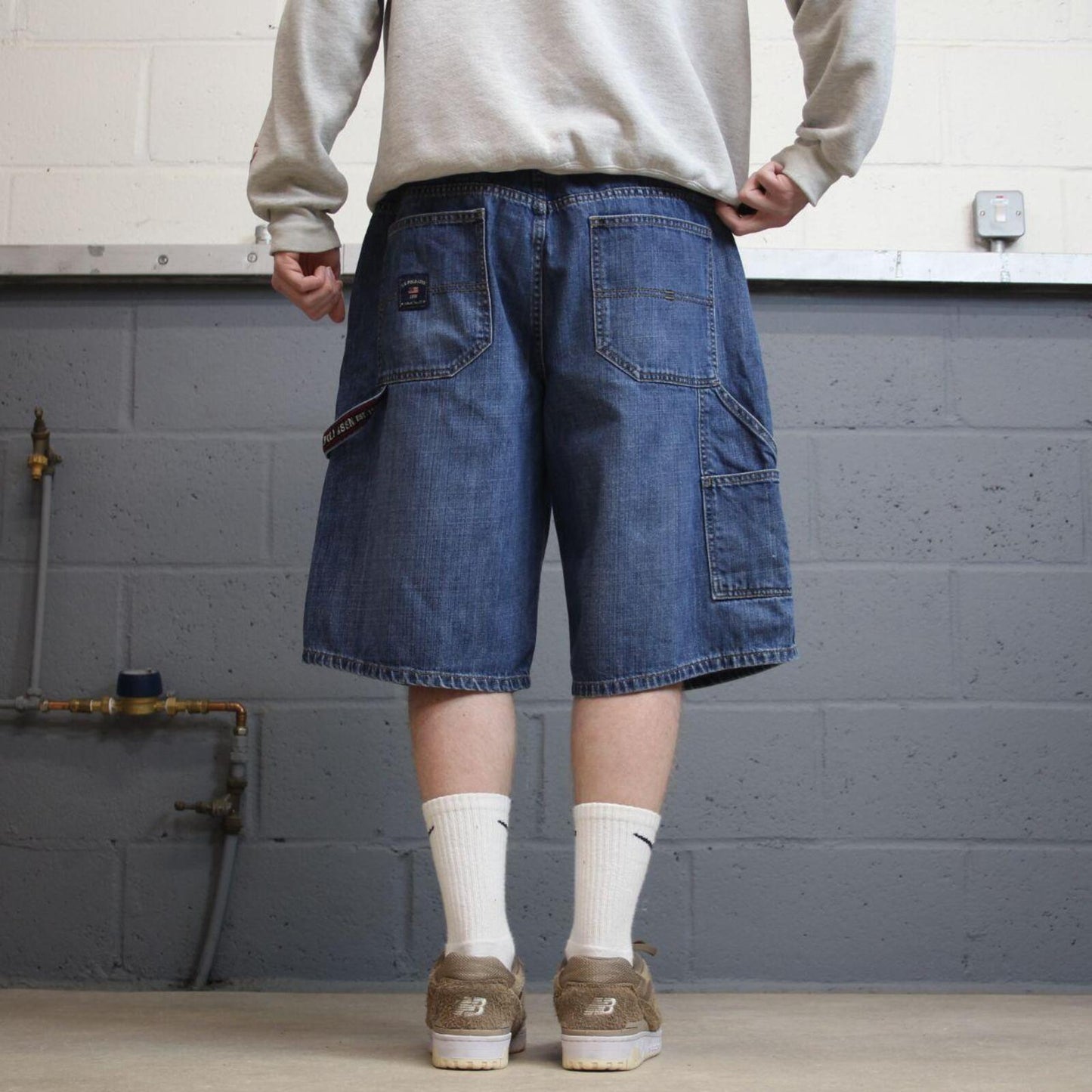 Baggy carpenter shorts skater style blue U.S. POLO ASSN loose leg summer festival shorts