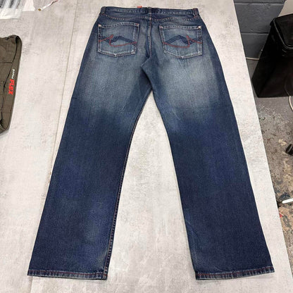 Blue embroidered Premium jeans W36L32 y2k style loose denim pants
