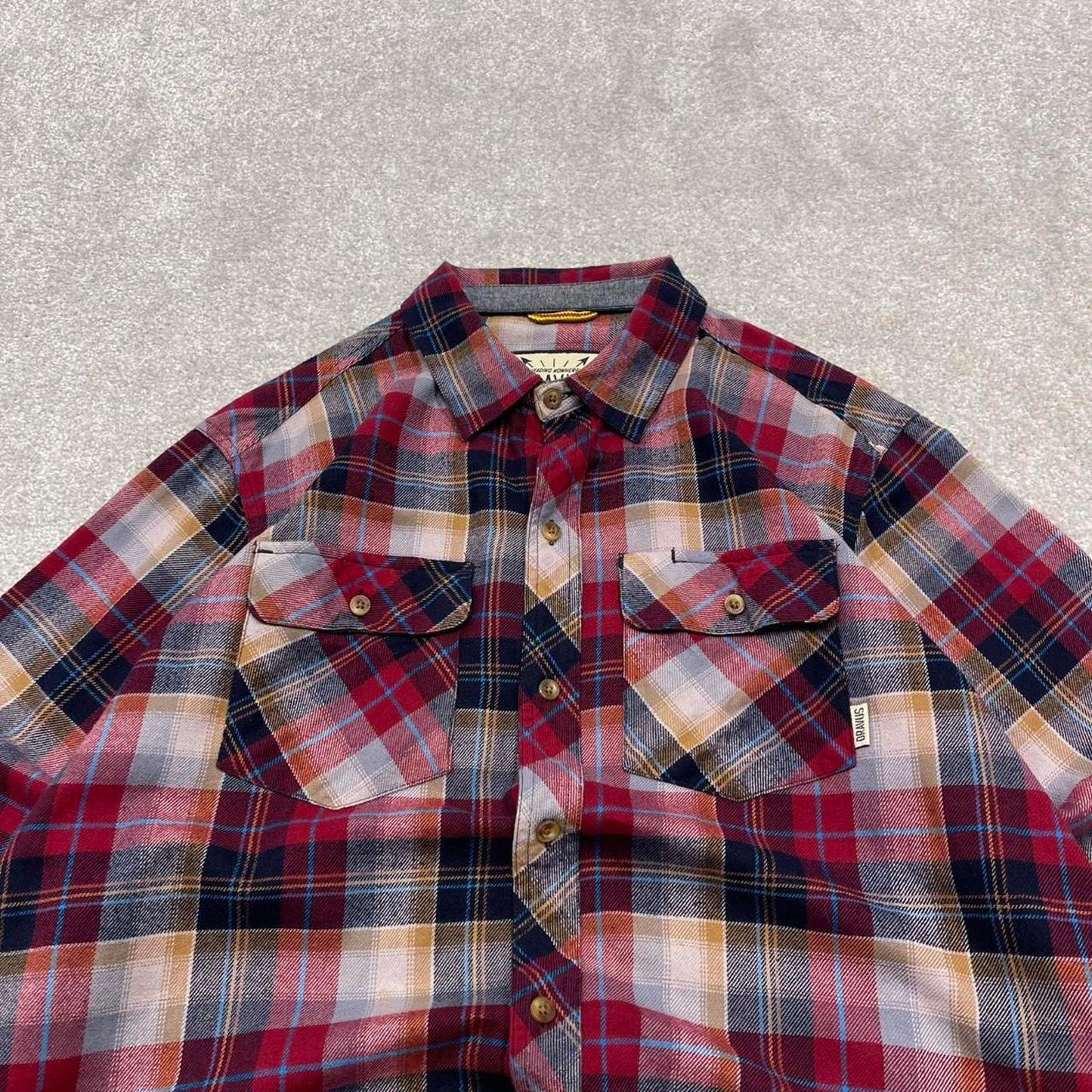 Y2K Dravus checkered plaid flannel shirt red Long sleeve check button down