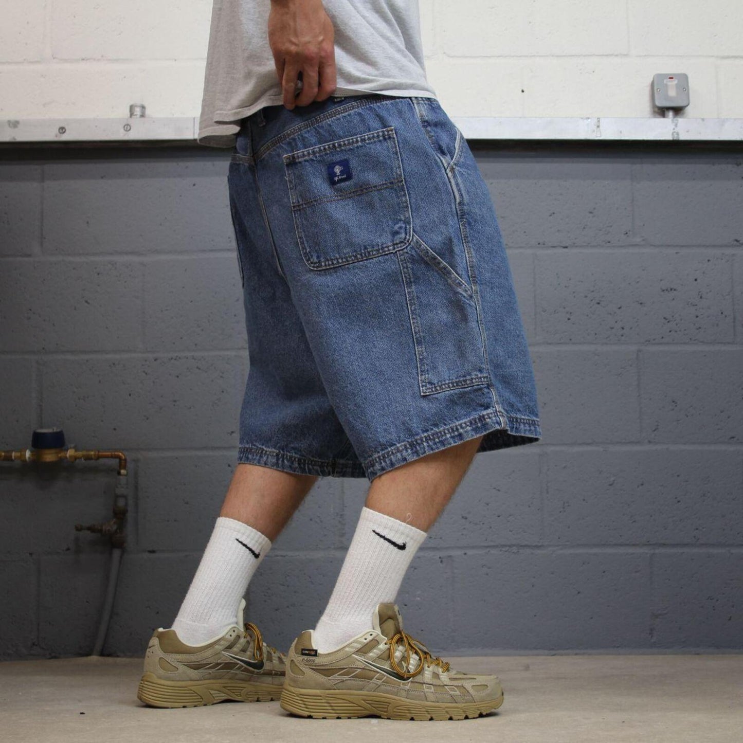 Y2K baggy denim shorts carpenter blue Loose RK Brand skater style cargo surf jorts