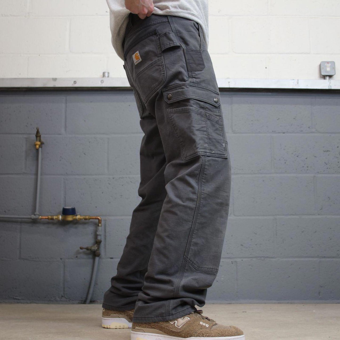 Y2K carhartt cargo pants grey Loose relaxed fit fleece lined skater cargos work pants