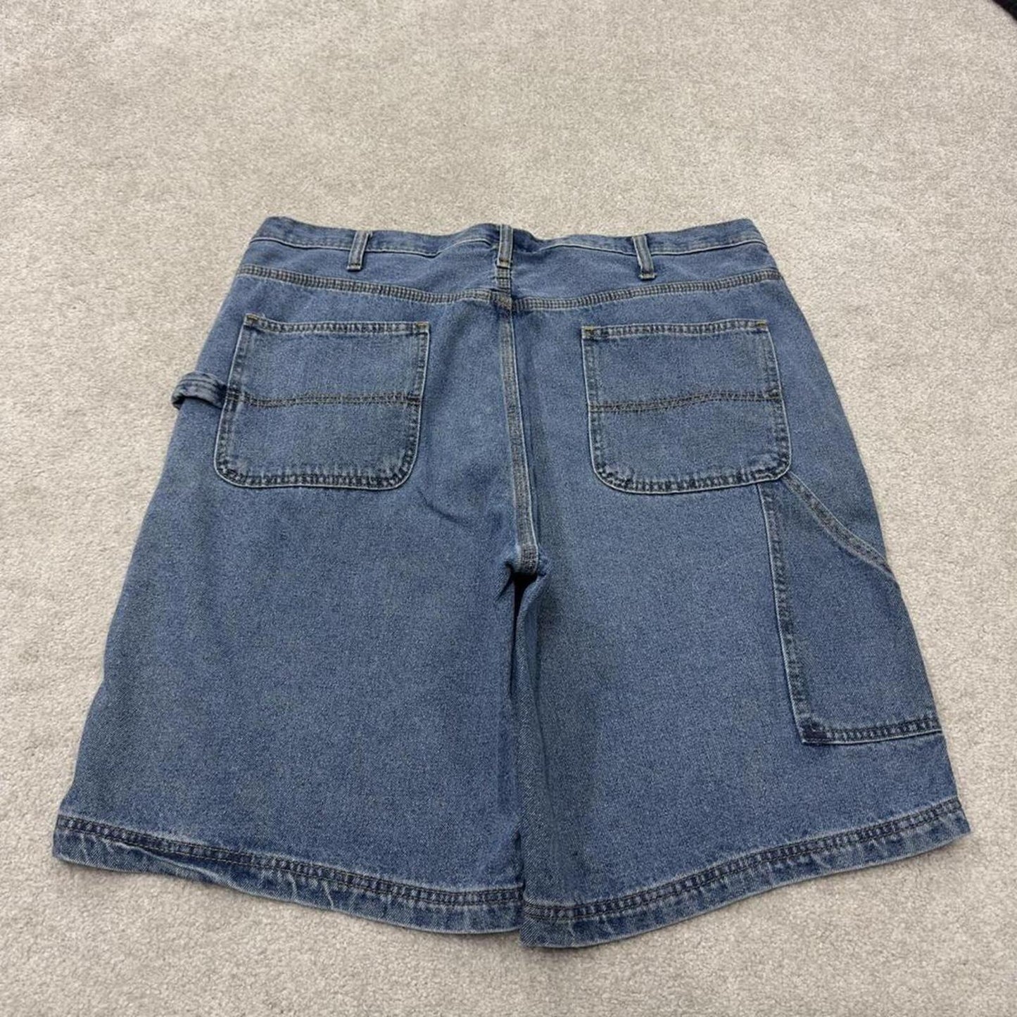 Long baggy denim shorts carpenter blue Loose leg workwear skater style surf jorts