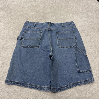 Long baggy denim shorts carpenter blue Loose leg workwear skater style surf jorts