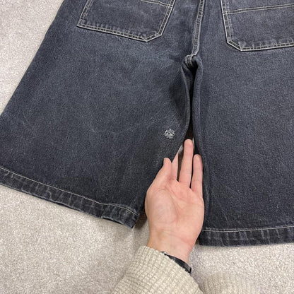 Y2k extra baggy black denim shorts Anchor Blue baggy fit surf style jorts