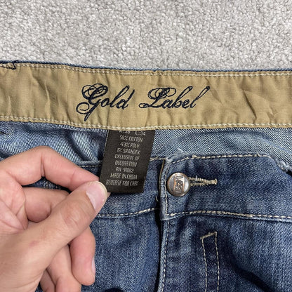 Y2K baggy embroidered jeans washed blue denim W38L34Vibes Gold Label surf pants embroidered