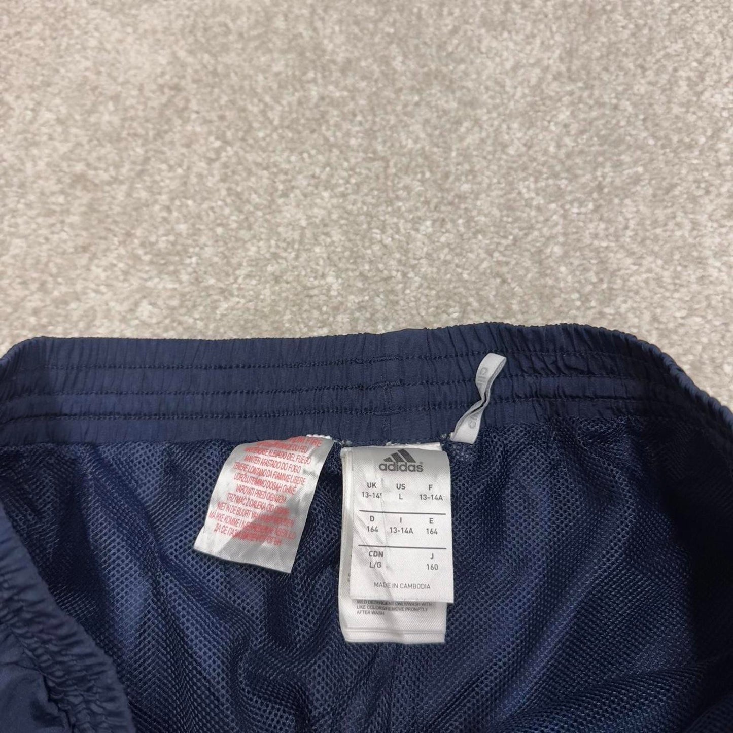 Adidas trackies 14 loose navy y2k style joggers adjustable stripe detail track pants