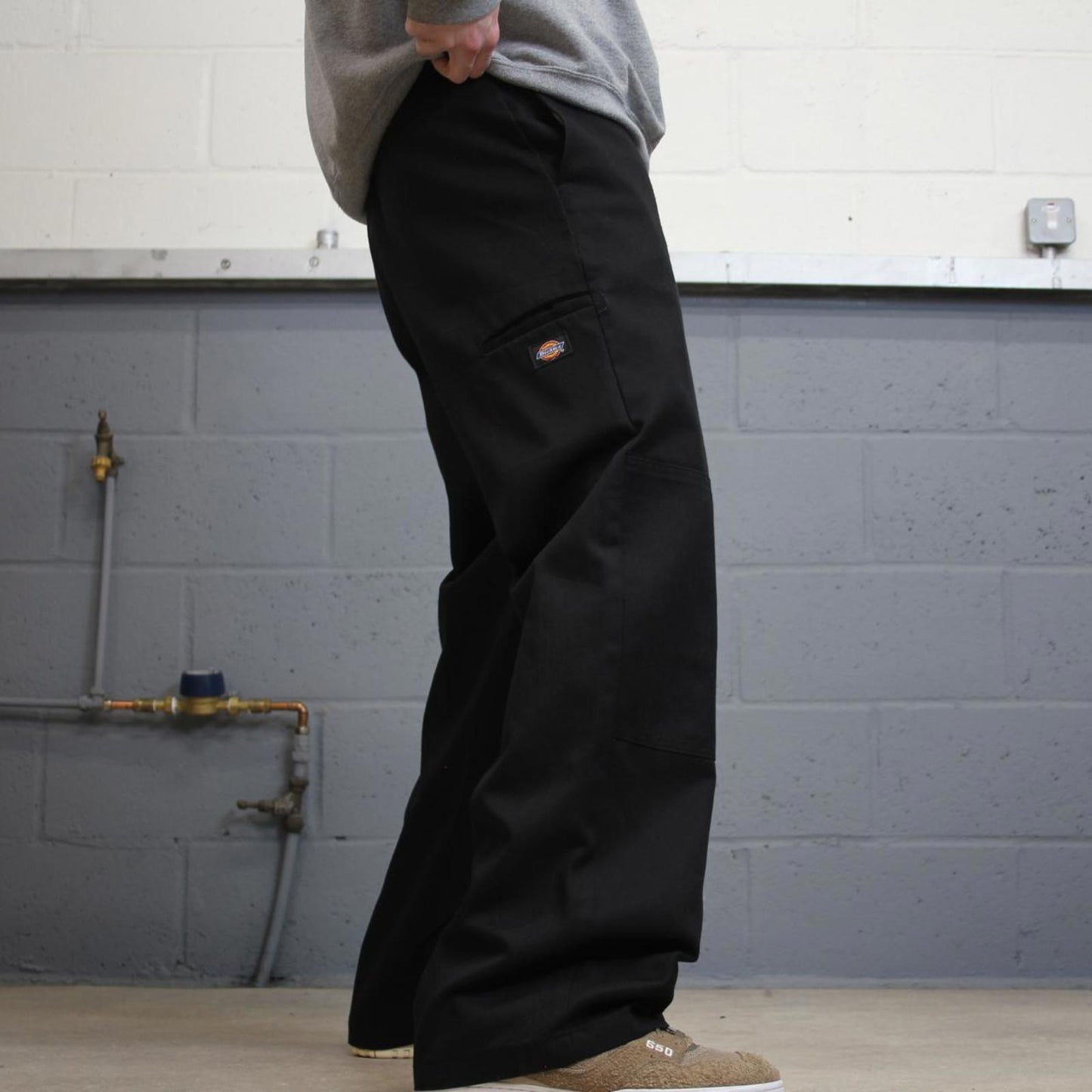 Y2k baggy fit Dickies double knee work pants black Loose leg chino style skate trousers
