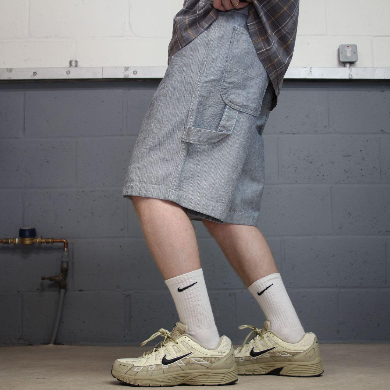 Y2K baggy denim shorts light blue carpenter denim skate surf style cargo shorts Sean John patches