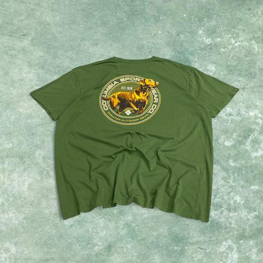 Columbia t-shirt graphic tee green Y2K surf style outdoors dog design top summer