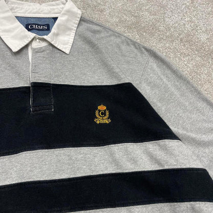 Vintage striped rugby shirt Chaps XXL mens grey colour block long sleeve polo top