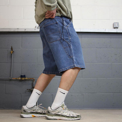 Vintage Y2k baggy carpenter shorts skater style blue Denim wide leg summer festival jorts