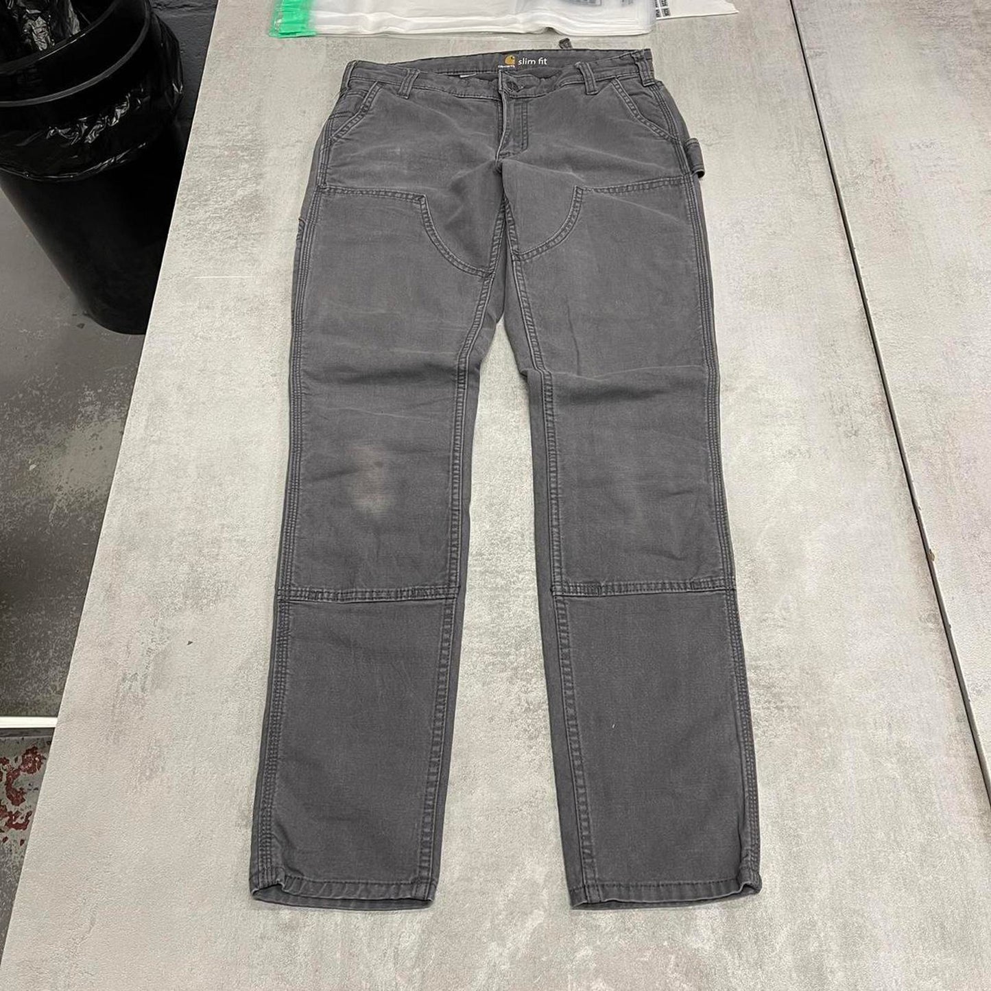 Grey Carhartt carpenter pants size 6 W30L30 slim fit cargos patch logo