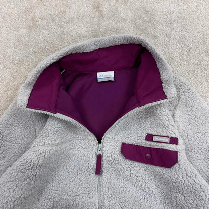 Grey Columbia technical fleece full zip deep high pile Large Women's y2k style autumn teddy bear